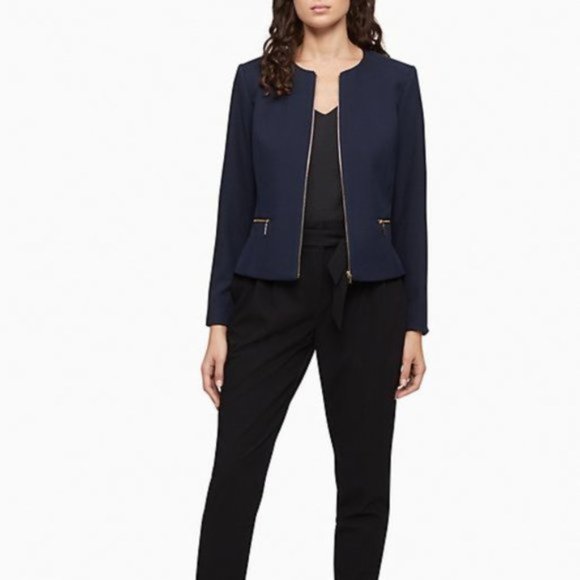 Calvin Klein Jackets & Blazers - Calvin Klein Navy Check Zip Front Jacket